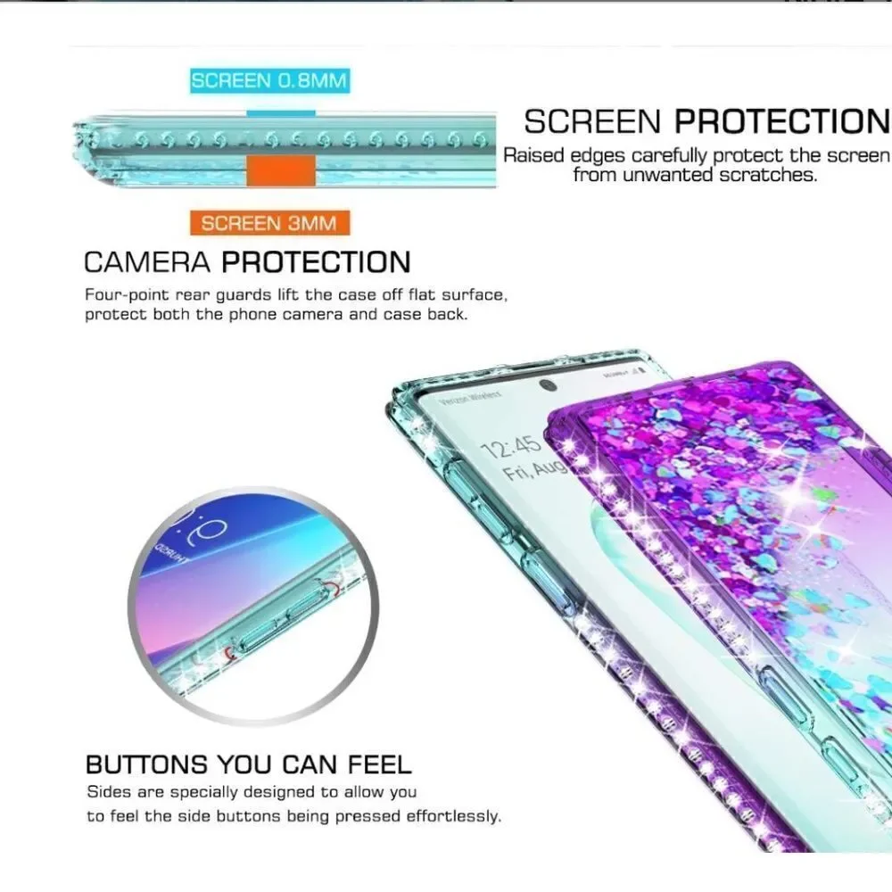 NEW LeYi NOTE 10 PRO  Case W/ 2 Tempered Glass Protectors Teal Glitter
